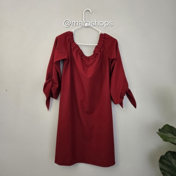 Tibi Off The Shoulder Dress in Crimson Red - Picture 5 of 7